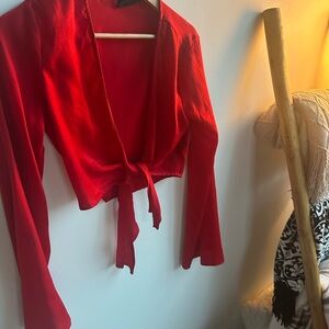 Red Tie-Front Urban Outfitters Crop Blouse